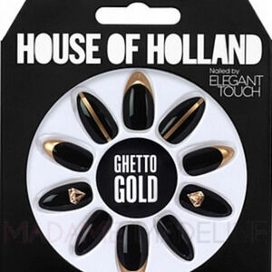 House of Holland Nailed by Elegant Touch  Flower Ghetto Gold 24 nails NWT